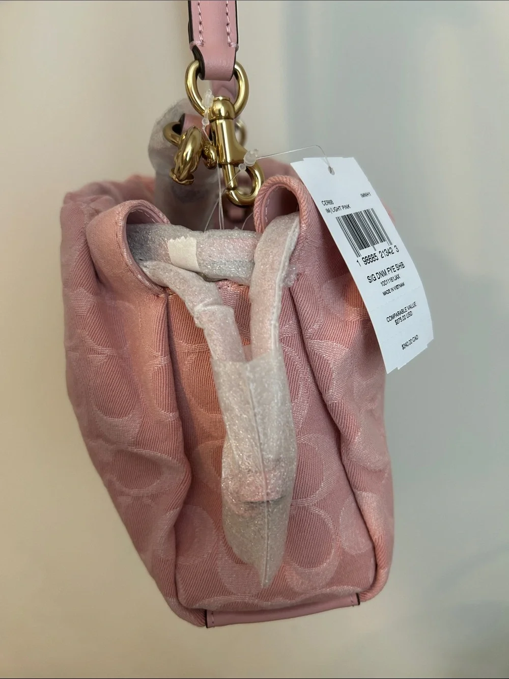 coach pink denim faye shoulder bag